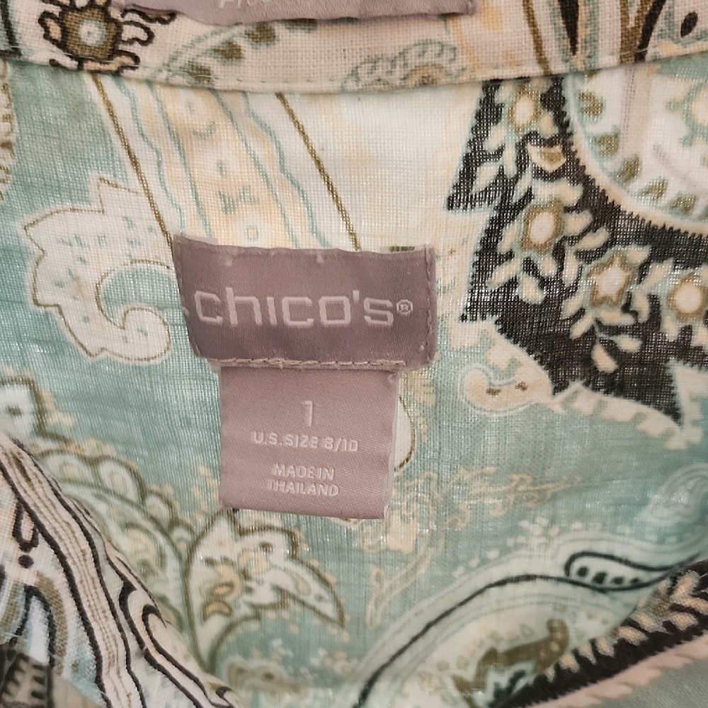 Chico's Teal and Cream Paisley Top